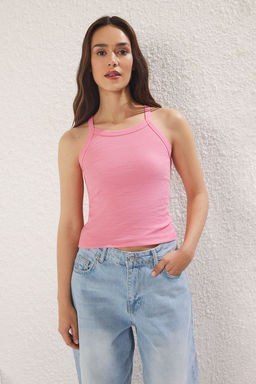 TRENDYOLMILLA Antrasit-Pembe 2li Paket Halter Yaka Vucuda Oturan Fitilli Esnek Orme Atlet TWOSS24AL00055 фото 2