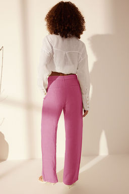 Gul Kurusu %100 Keten Pileli Yuksek Bel Wide Leg Pantolon TWOSS24JE00245 - Trendyolmilla фото 9