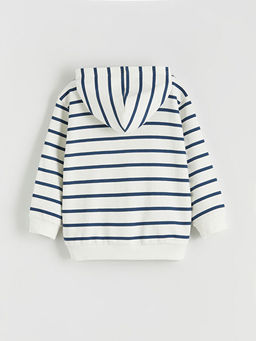 Kap??onlu ?izgili Erkek ?ocuk Fermuarl? Sweatshirt