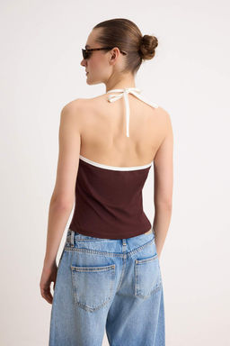 Cok Renkli Fitted/Vucuda Oturan V Yaka Kolsuz Pamuklu Esnek Orme Bluz TWOSS26BZ00881 - Trendyolmilla фото 4