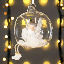 Цена за 4 шт. Фигурка - подвеска «Фея-бабочка, в юбке лепестке пушок, в шарике», ёлочная игрушка, 9×8×10 см