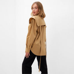 Рубашка женская с лентами MINAKU: Casual Collection, размер 46, бежевая