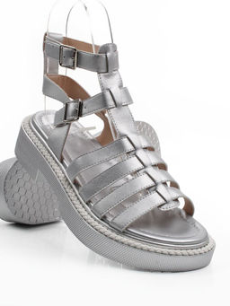 08-PEQ209-3 GREY/SILVER Босоножки женские (натуральная кожа)
