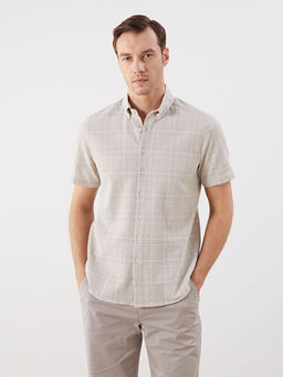 Regular Fit K?sa Kollu Ekose Poplin Erkek G?mlek