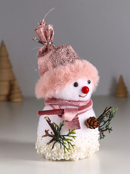 Фигурка Снеговичок в розовом колпаке, в бусинках, 14128 см - Simaland фото 2