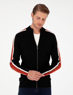 Siyah Slim Fit Y_n Kar___ml_ Fermuarl_ Triko H_rka - Pierre cardin фото 3