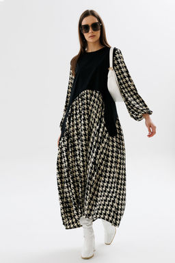 Платье NIKVA н717-2 чёрный+беж гусиная лапка  фото 4