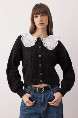 Pembe Sac Orgu Dantel Garnili Polo Yaka Yumusak Dokulu Triko H?rka TWOAW26HI00074 - Trendyolmilla фото 5