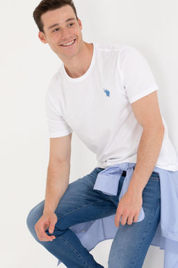 Erkek Beyaz Bisiklet Yaka Ti__rt