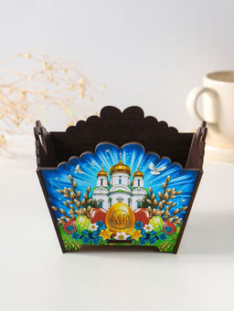 Конфетница квадратная или подставка под кулич Пасхальный храм. 10?13?13.5 см