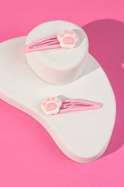 Набор заколок для волос клик-клак, глянцевые, арт. 71740 / 10 ЛАПКИ (в наборе: 2шт., 5,4 см, черный металл, полиэфирная смола, цвет: розовый, подложка из мелованного картона + ПЭТ-пакет с европодвесом)