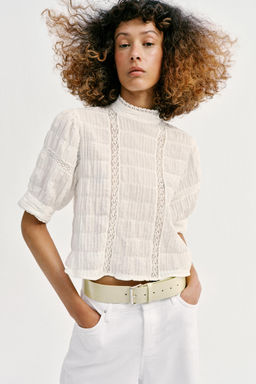 CAMISA ENTREDOSES MANGA GLOBO / Blanco - Zara фото 2