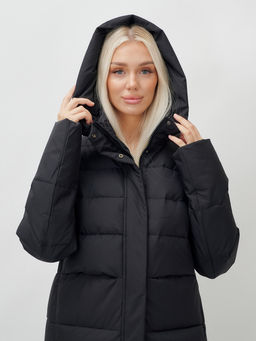 Пальто утепленное стеганное зимнее с капюшоном женское черного цвета 9620Ch - Mtforce фото 6