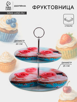Этажерка-фруктовница круглая Доляна Маффин, 2 яруса, d=25/20 см, стекло