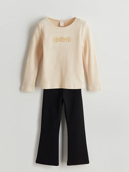 Bisiklet Yaka K?z ?ocuk Bluz ve Tayt Pantolon 2li