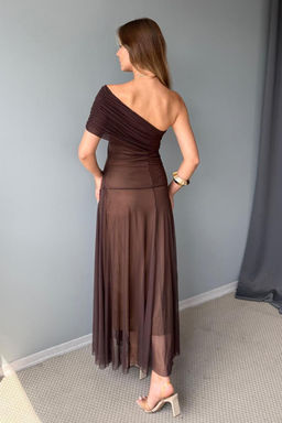 Ac?k Turuncu Desenli Kay?k Yaka Dokuma Maxi Abiye Gece Mezuniyet Elbisesi TPRSS25AE00190 - Trendyolmilla фото 17