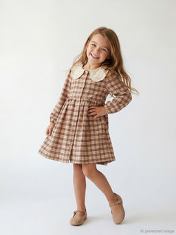 Bebe Yaka Ekose Flanel K?z ?ocuk Elbise