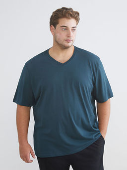 B?y?k Beden V Yaka Penye Erkek Ti??rt