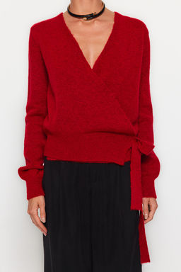 K?rm?z? Yumusak Dokulu Kruvaze Triko Kazak TWOAW24KZ00181 - Trendyolmilla фото 3