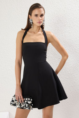 Siyah A-Kesim Dokuma S?k K?sa Abiye Gece Mezuniyet Elbisesi TPRSS25EL00156