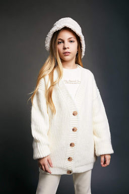 Трикотажный кардиган для девочек с V-образным вырезом - Defacto фото 3