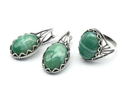 Кольцо Серьги с агатом тонированным цв.зеленый размер 19