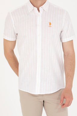 U. S. Polo Assn / Мужская белая рубашка в кирпичную полоску - U.s. polo assn фото 6