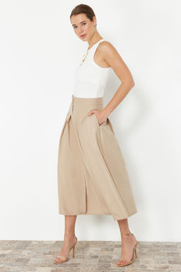 TRENDYOLMILLA Bej Pile Detayl? Onden Dugmeli Midi Boy Dokuma Etek TWOSS24ET00169  фото 3