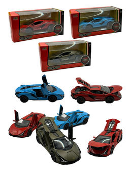 Металл. модель 15,5см "Lamborghini (1:32) с эмбл." откр-ся 2 двери ВВЕРХ, капот и багажник (HN3205) сигнализация, свет, звук, инерция, 3цв.; в коробке