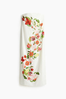 Vestido estampado en mezcla de lino