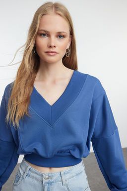 Indigo Relaxed/Rahat Kal?p V Yaka Kal?n Orme Sweatshirt TWOAW25SW00086