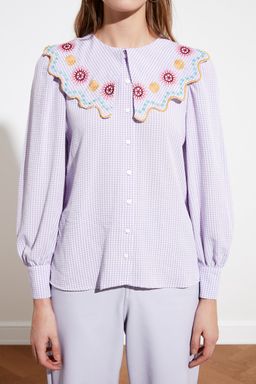TRENDYOLMILLA Yesil Nak?s Detayl? Gofre Kumas Regular Normal Kal?p Dokuma Gomlek TWOSS21GO0232 фото 12