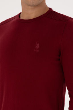Erkek Slim Fit Bisiklet Yaka Bordo Basic Kazak