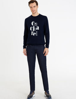 Lacivert Slim Fit Bisiklet Yaka Triko Kazak