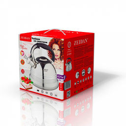 Чайник из нержавеющей стали "Zeidan" 3л, со свистком, фиксированная комбинированная ручка, курковый механизм, капсулированное индукционное дно, подарочная коробка (Китай) Подходит для всех видов плит, включая индукционную!