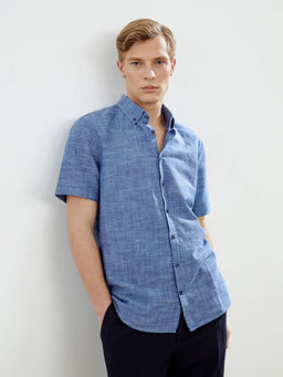 Regular Fit Keten Kar???ml? Erkek G?mlek