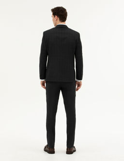 Siyah Slim Fit %100 Y_n Ekose Tak_m Elbise
