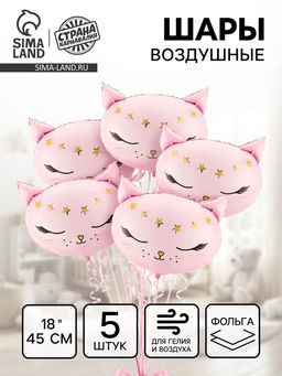 Воздушный шар фольгированный 18" «Кошечка - принцесса», набор 5 шт.