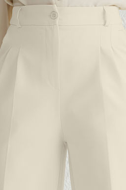 Ekru Pilili Wide Leg/Genis Paca Dokuma Pantolon TWOAW25PL00109 Palazzo