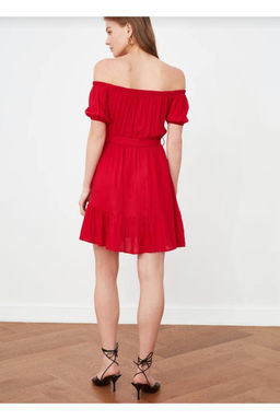 K?rm?z? Kusakl? Carmen Yaka A Kesim Mini Dokuma Elbise TWOSS20EL2135 - Trendyolmilla фото 3