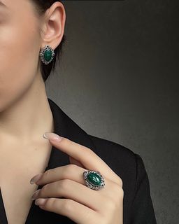 Серьги с малахитом и марказитом - Серебряные крылья фото 2
