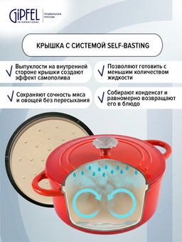52848 GIPFEL Кастрюля MAJOLICA FLAME 24х17 см / 4,3 л из чугуна с эмалированным покрытием с крышкой. Цвет: оранжевый. - Werner фото 5