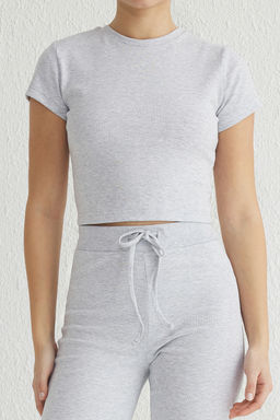 Gri Melanj Fitted/Vucuda Oturan Esnek Orme Alt - Ust Tak?m TWOSS25AU00053