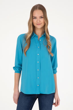 Женская синяя рубашка с длинным рукавом Неожиданная скидка в корзине - U.s. polo assn фото 3