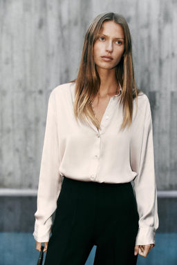 ASYMMETRIC HEM SATIN SHIRT - Zara фото 9