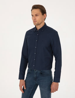 Lacivert Slim Fit Uzun Kollu G_mlek