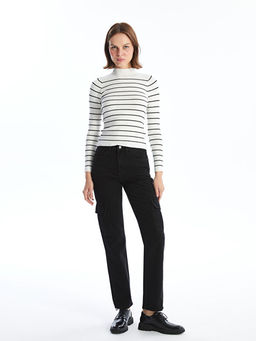 Straight Fit Kad?n Kargo Jean Pantolon