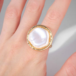 Кольцо «Перламутр» круг, цвет белый в золоте, безразмерное