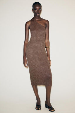 ASYMMETRIC FOULARD MIDI DRESS