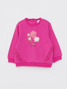 Bisiklet Yaka Uzun Kollu Bask?l? K?z Bebek Sweatshirt